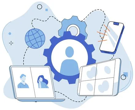 Online communication. Access to vast amounts knowledge is readily available Stock Illustration