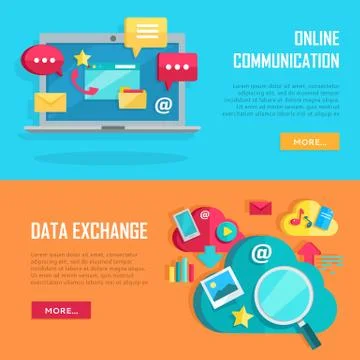 Online Communication and Data Exchange Banners Stock Illustration