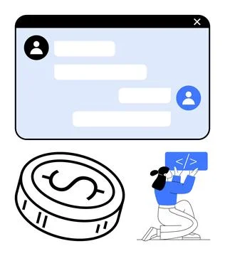 Online Communication, Coding, and Cryptocurrency Integration in Digital Wor.. 스톡 일러스트