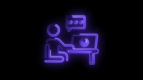 Online communication neon style animation man working on laptop chatting concept Stock Footage 330772841