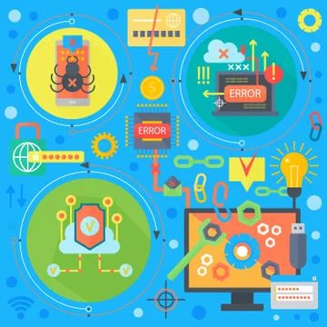 Online communication security, computer virus protection, cuber security Illustrazione stock