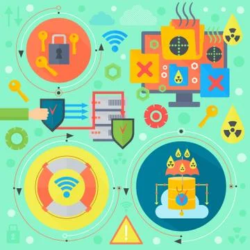 Online communication security, computer virus protection, cuber security Stockillustratie