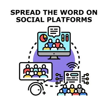Online communication spreading content on social platforms Stock Illustration