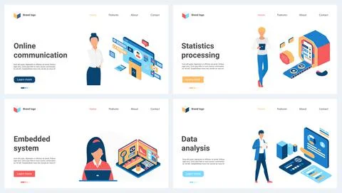 Online communication, statistics analysis of embedded data systems set and tiny 스톡 일러스트