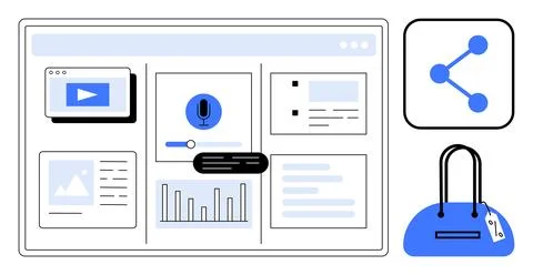 Online communication, user interface, e-commerce, voice technology, data shar Stock Illustration