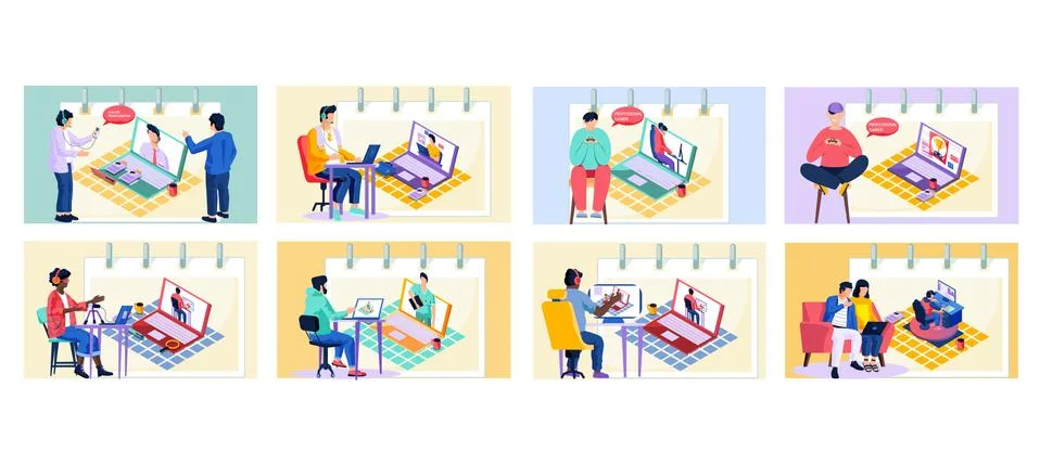 Online communication, video tutorials, remote business conference, professional イラスト素材