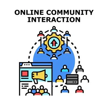 Online community interaction establishing digital network engagement Stock Illustration