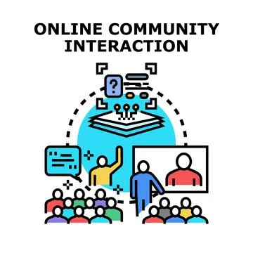 Online community interaction vector illustration connecting people Stock Illustration