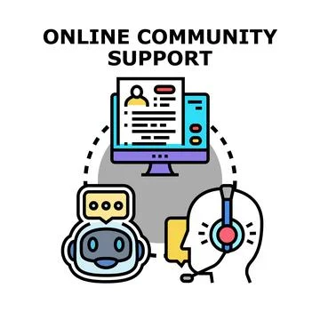 Online community support system assisting users digitally 库存插图