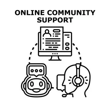 Online community support system assisting users digitally Stock Illustration