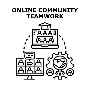 Online community teamwork creating virtual collaboration and connection Stockillustratie