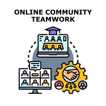 Online community teamwork creating virtual collaboration and connection Stock Illustration