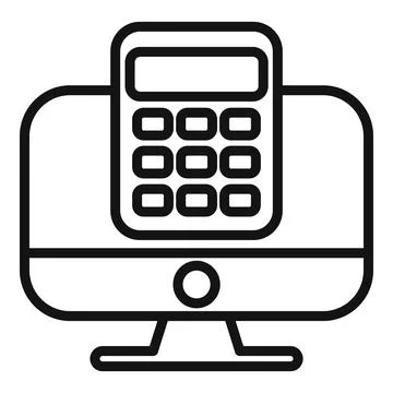 Online computer calculator icon outline vector. Record keeping Illustrazione stock