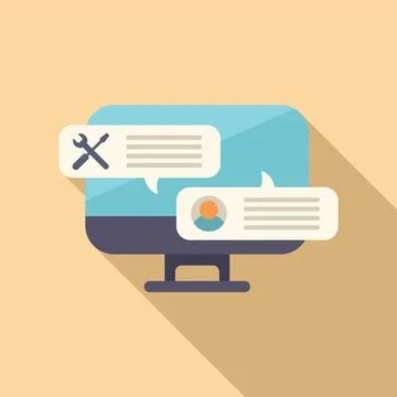 Online computer chat assistance icon flat vector. Support help Illustrazione stock