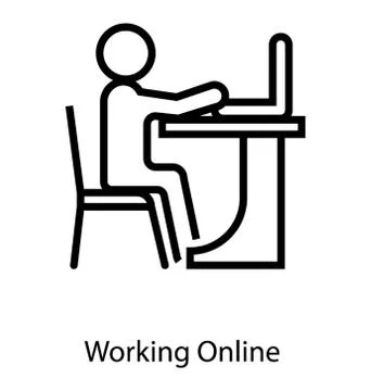 Online Computer Working Stock Illustration