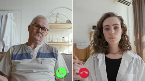 Online conference call between two participants discussing updates Stock Footage 305521690
