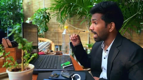 Online conference chat Computer at office Stock Footage 281335246