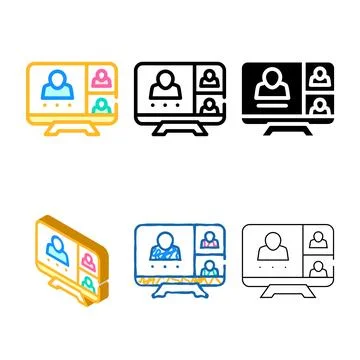 Online conference, multipack remote work color icon vector Stock Illustration