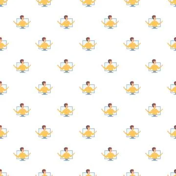 Online conference pattern showing man in computer screen 스톡 일러스트
