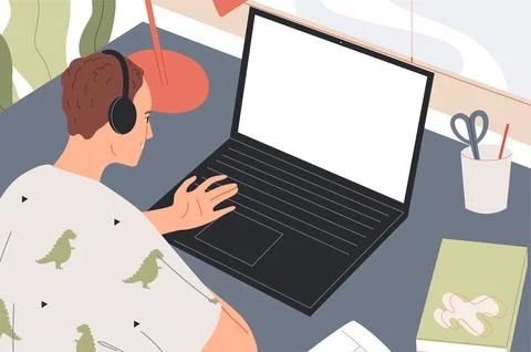 Online conference, remote work or student learns online, watching the lesson on Stock Illustration