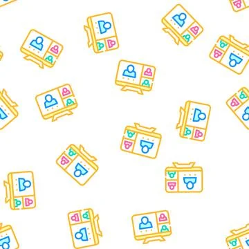 Online conference, remote work vector seamless pattern Stock Illustration