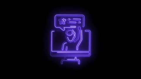 Online conference speaker on computer screen glowing neon effect with revie.. Stock Footage 345983706