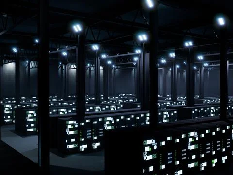 Online connection data center with big data racks Stockillustratie