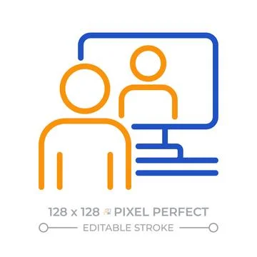 Online consultation pixel perfect two color line icon Stock Illustration