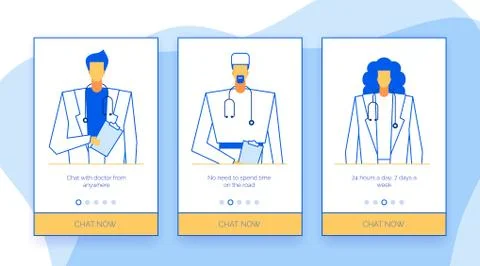 Online consultation support help web service doctor characters set,app screen Stock Illustration