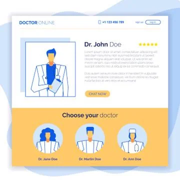 Online consultation support web service doctor characters set,app screen,land Stock Illustration