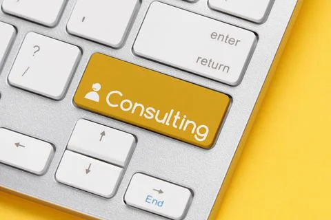 Online consulting concept on keyboard with button Stock Photos