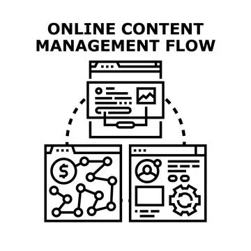 Online content management flow processing digital information Stock Illustration