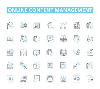 Online content management linear icons set. Publishing, Editing, Writing Illustrazione stock