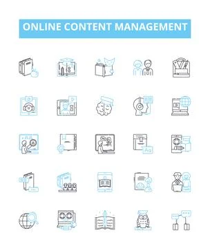 Online content management vector line icons set. Content, Management, Online Stock Illustration