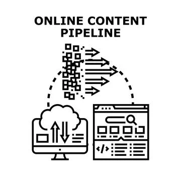 Online content pipeline developing digital strategy and data flow Stock Illustration