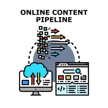 Online content pipeline developing digital strategy and data flow Stock Illustration