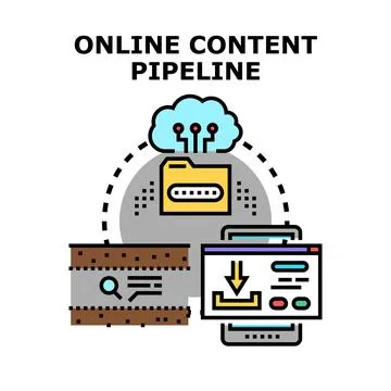 Online content pipeline illustrating data flow and management Stock Illustration