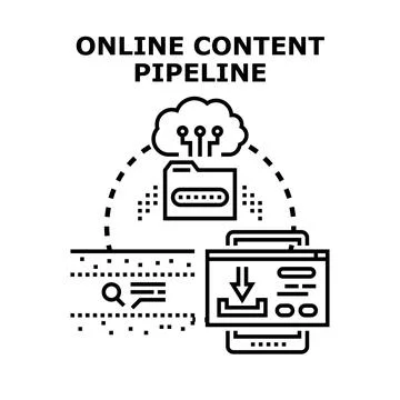 Online content pipeline illustrating data flow and management Stock Illustration