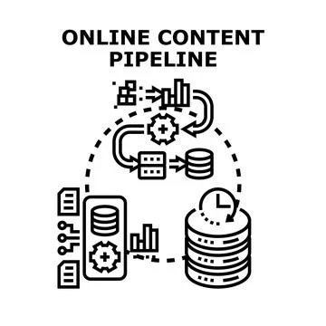 Online content pipeline processing digital information flow concept Illustrazione stock
