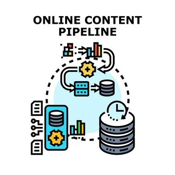 Online content pipeline processing digital information flow concept Stock Illustration