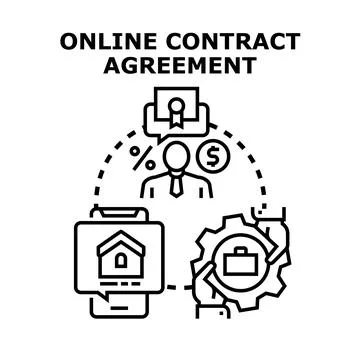 Online contract agreement process with digital documents Stock Illustration
