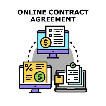 Online contract agreement process with digital documents Stock Illustration