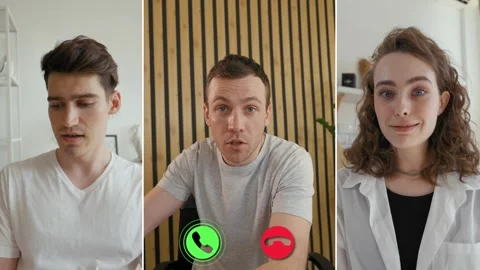 Online conversations during a split screen call Stock Footage 305544479