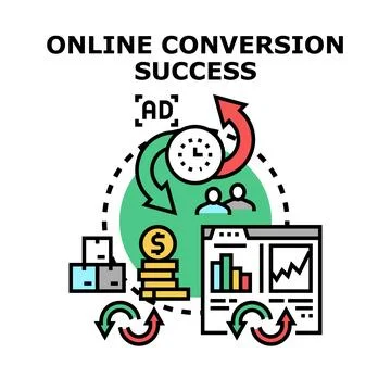 Online conversion success achieving digital marketing goals Stock Illustration