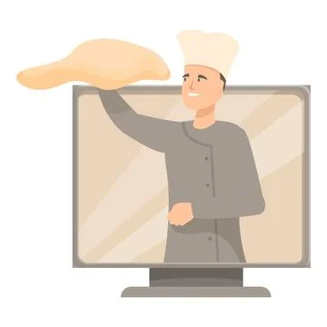 Online cooking class baker chef kneading dough from computer screen Stock Illustration