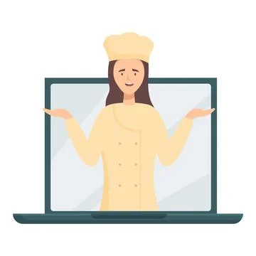 Online cooking class concept, chef giving online course using laptop Stock Illustration