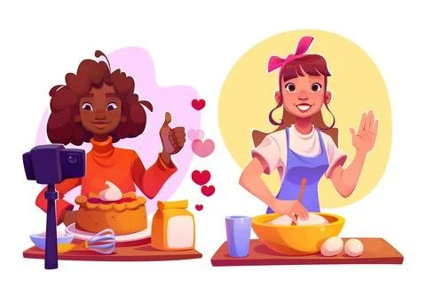 Online cooking classes - cartoon vector Stock Illustration