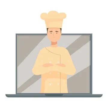 Online cooking course chef using laptop for culinary class Stock Illustration