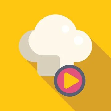 Online cooking course, play button with chef hat, e learning icon Illustrazione stock