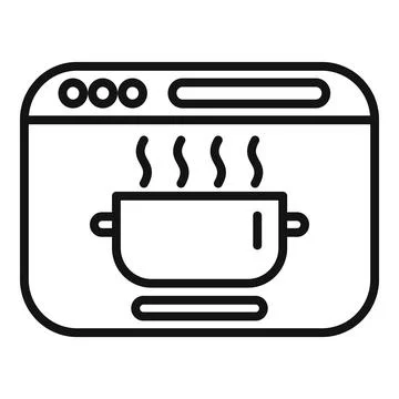 Online cooking course website with steaming pot icon lineart Stock Illustration